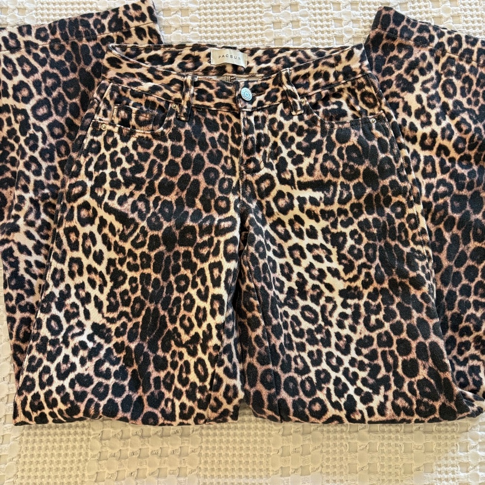 PacSun Leopard Print Wide Leg Jeans in Brown and Black